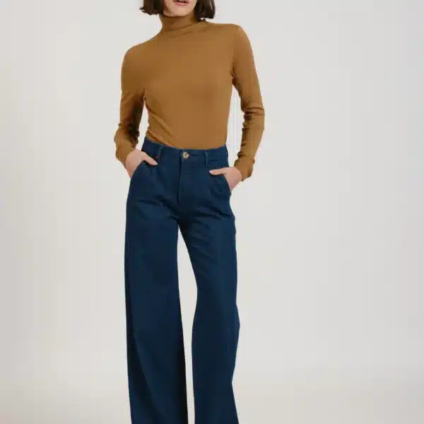 Jean évasé taille haute marine FRANCINE - FAM Paris