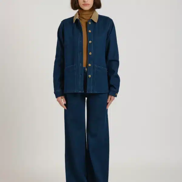 Veste en jeans avec col en velours VIVIAN - FAM Paris