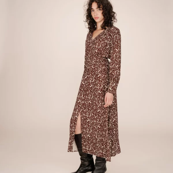 Robe longue abstraite chocolat Soisson - Grace & Mila