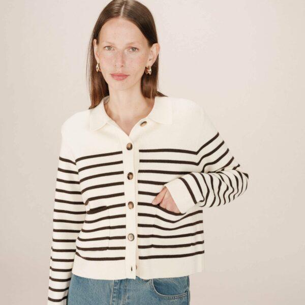 Cardigan boutonne ecru Sailor - Grace & Mila