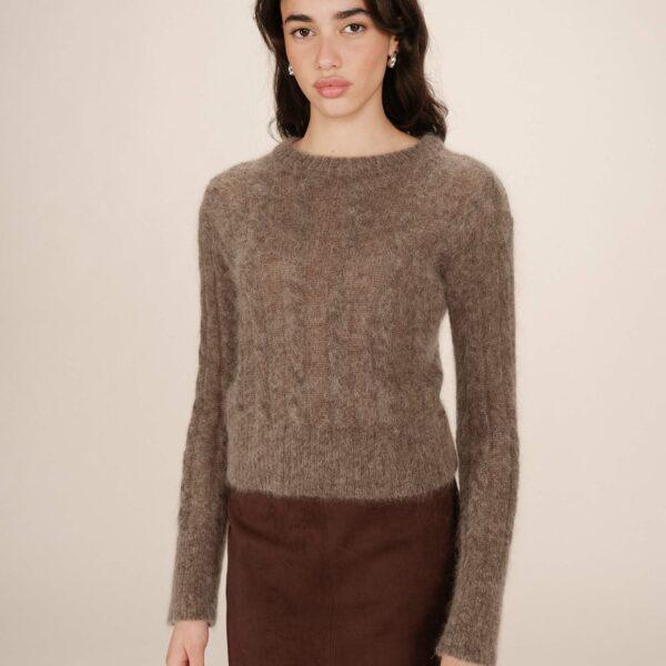 Pull torsade en laine taupe Sabin - Grace & Mila