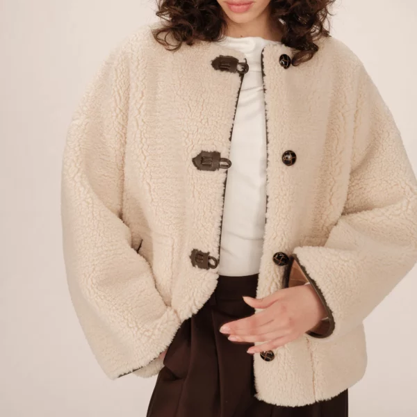 Manteau oversize en shearling ecru Simon - Grace & Mila