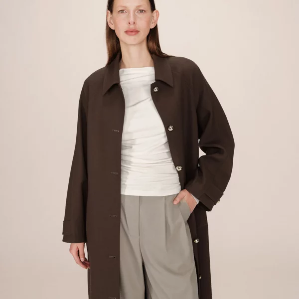 Trench long boutons dorés chocolat Scott - Grace & Mila