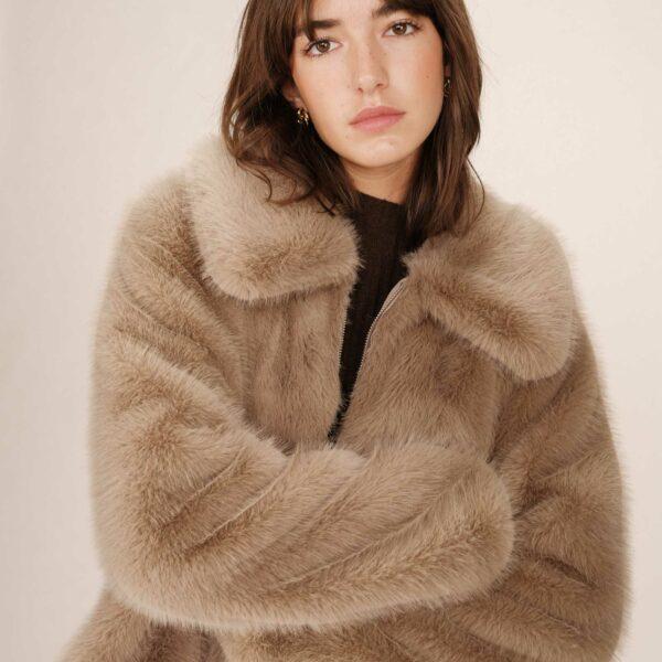 Manteau fausse fourrure greige Shonna - Grace & Mila