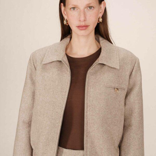 Veste boxy en laine grege Tiffany - Grace & Mila