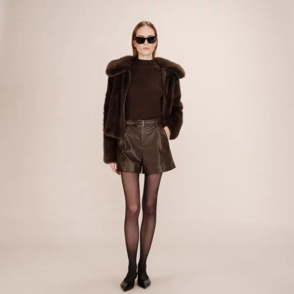 Short simili cuir chocolat Travis - Grace & Mila