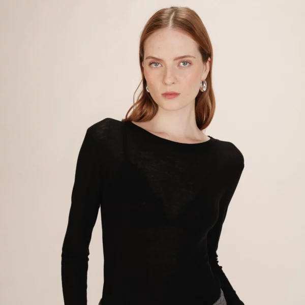 Top transparent en jersey Noir Toni - Grace & Mila