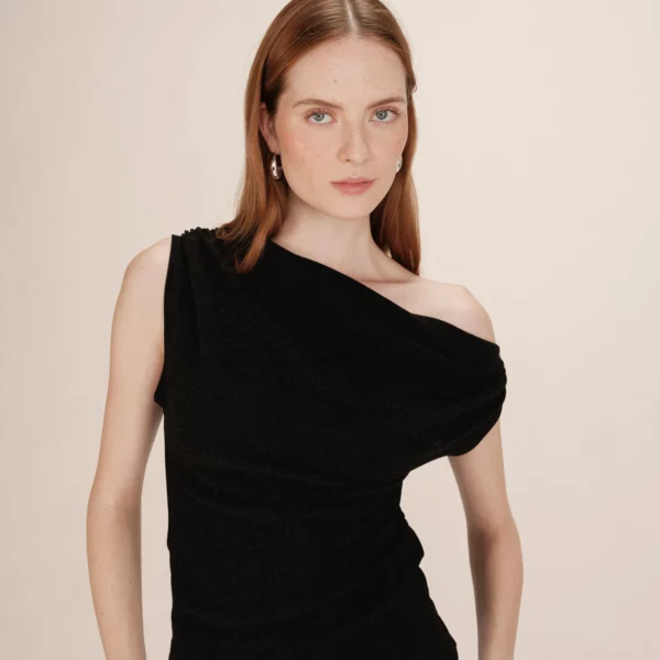 Top asymetrique en lurex noir Thao - Grace & Mila