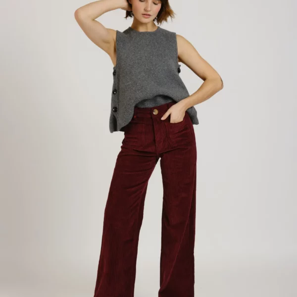 Pantalon évasé taille haute en velours FAUVE - FAM Paris