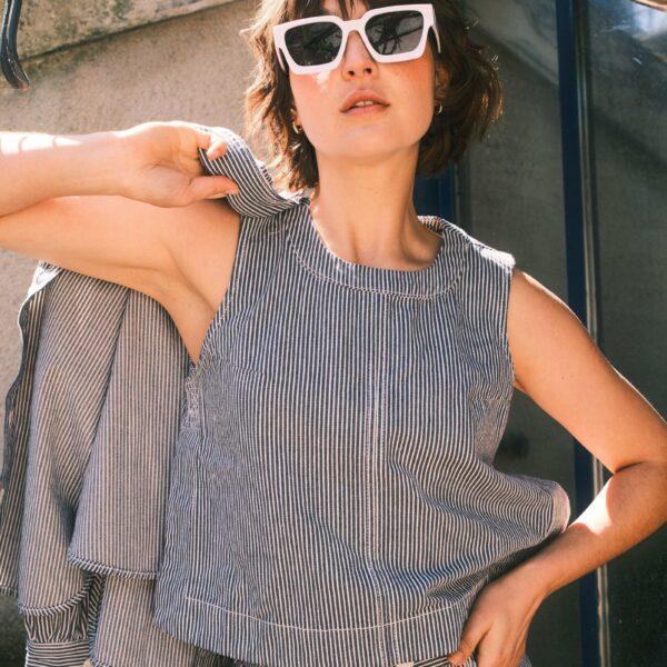 Haut court à rayure bleue marine IZA - FAM Paris