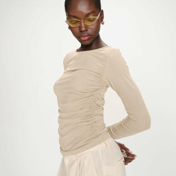 Top manche longue drapé Valeda Sable  - Grace & Mila