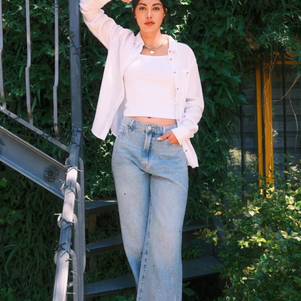 Jean large bleu FLORA STRASS - FAM Paris