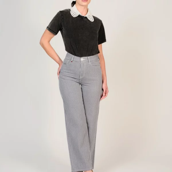 Jean évasé marine FOREST STRIPE - FAM Paris