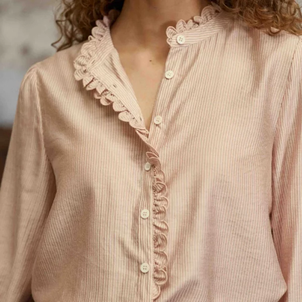 Blouse col officier à rayures poudre – Boya - La Petite Etoile