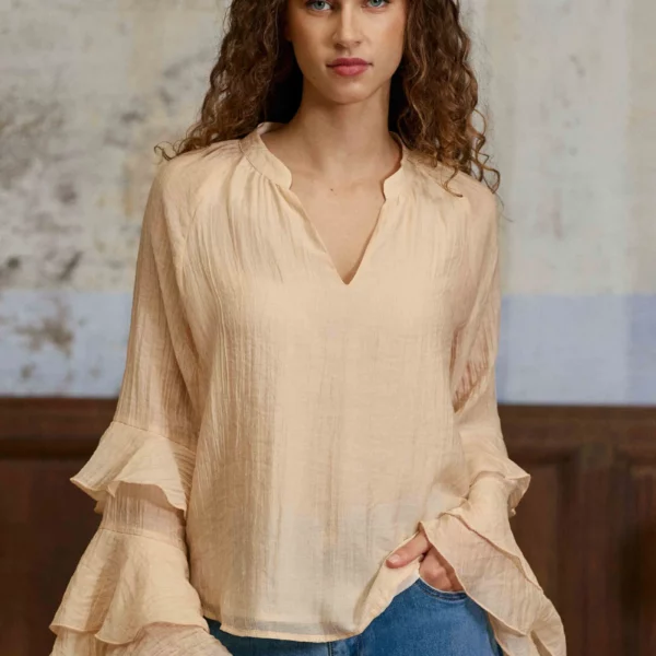 Blouse effet froissée manches à volants poudre – Brieta - La Petite Etoile