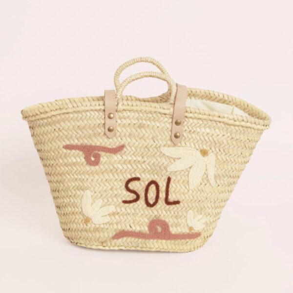 Panier Paille Brodée El Sol Rose - Maradji