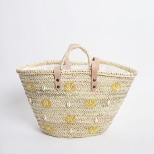 Panier Paille Brodée Shell Jaune - Maradji