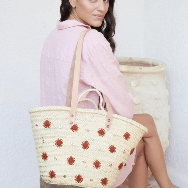 Panier Paille Brodée Carmen Terracotta - Maradji