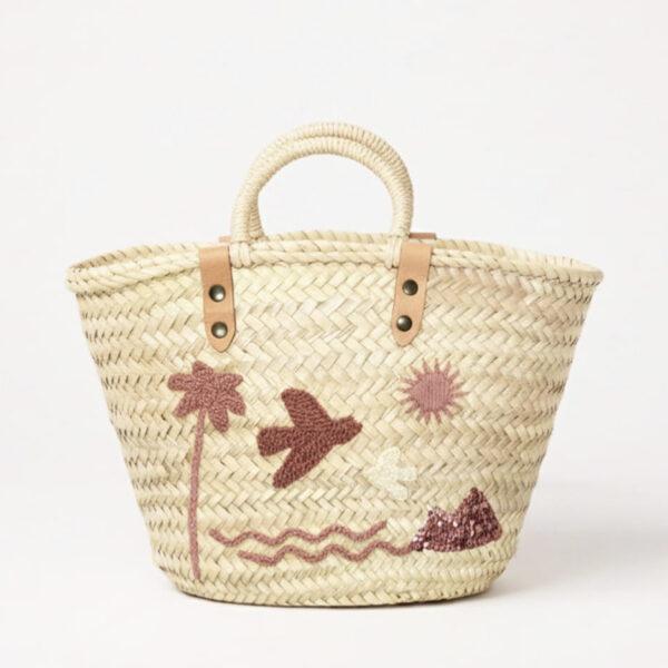 Panier Paille Brodée The Beach Rose - Maradji
