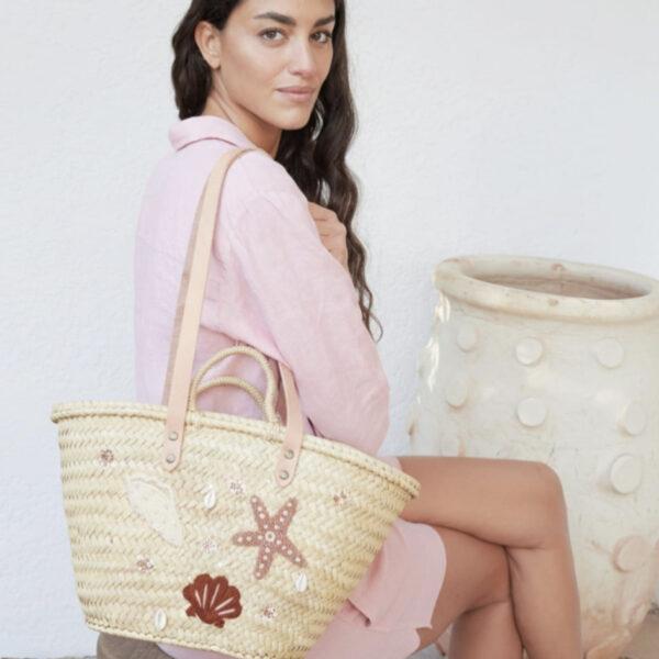 Panier Paille Brodée Mermaid Rose - Maradji