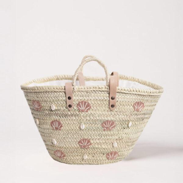 Panier Paille Brodée Shell Rose - Maradji