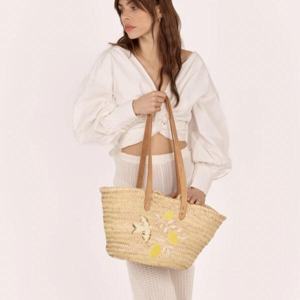 Panier Paille Brodée Lemon Jaune - Maradji