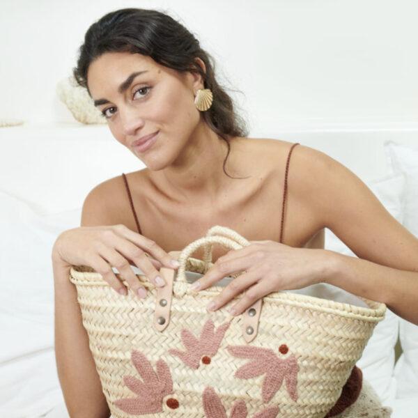 Panier Paille Brodée Flower Rose - Maradji