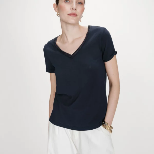 Tshirt Col V Marine Vasco - Grace & Mila