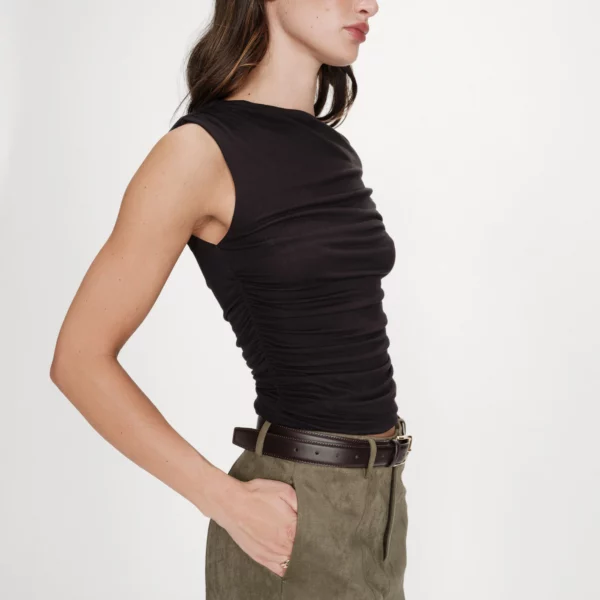 Top drapé asymétrique noir vioda  - Grace & Mila