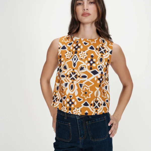 Top droit dos nu imprimé cognac venise - Grace & Mila
