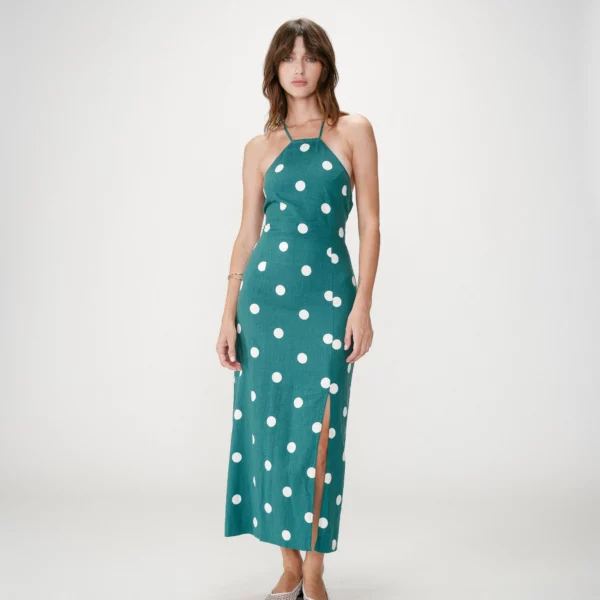 Robe longue dos nu à pois emeraude Wyella - Grace & Mila