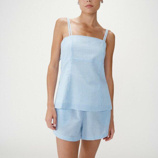 Top vichy col carré Wynel Ciel - Grace & Mila