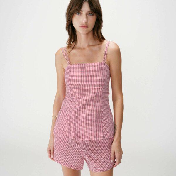 Top vichy col carré Wynel rouge - Grace & Mila