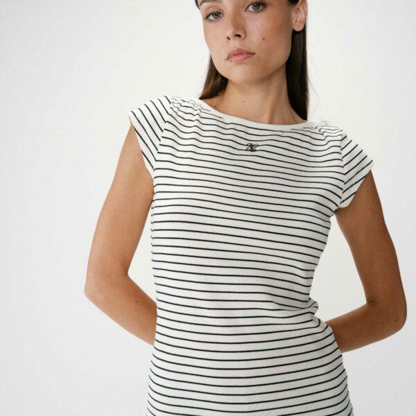 Tshirt col ajusté rayues écru Wake - Grace & Mila