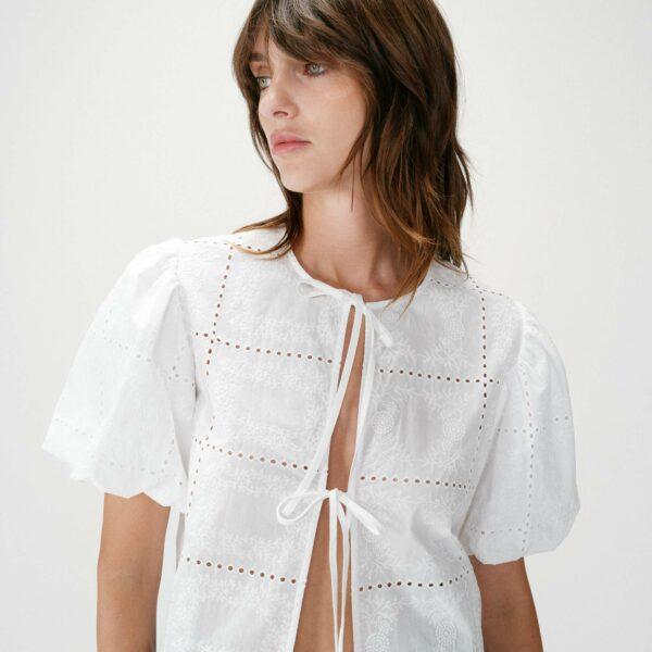 Blouse brodée anglaise ballon white wylette - Grace & Mila