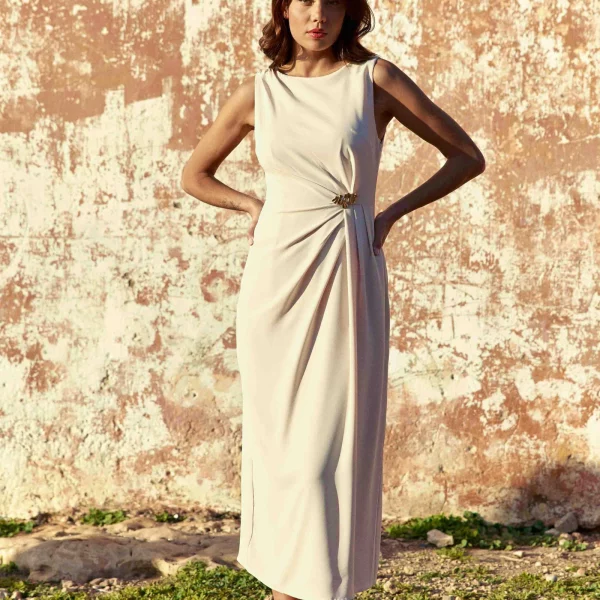 Rosa - Robe beige midi asymétrique  - La Petite Étoile